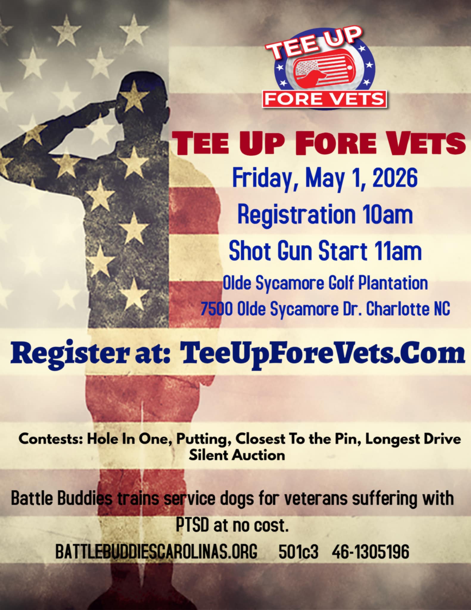 Battle Buddies Golf Tournament Flyer Charlotte NC.